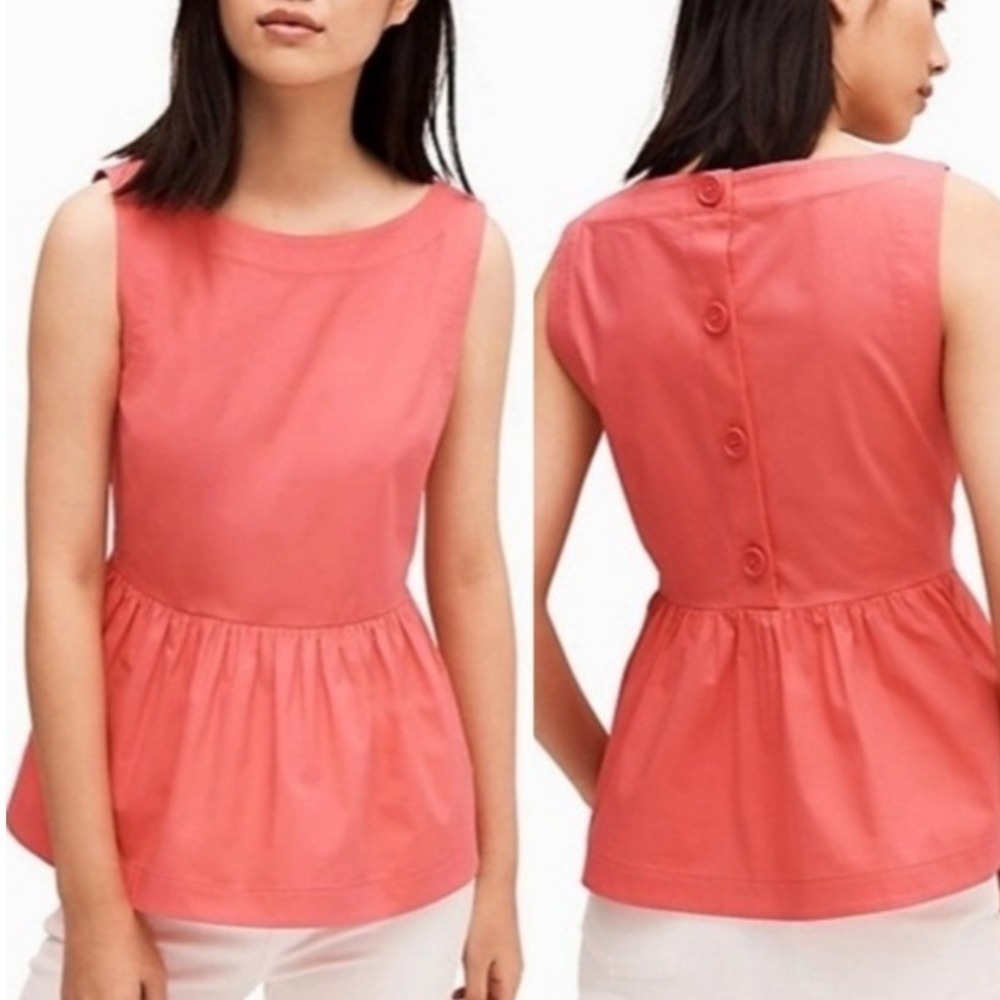Kate Spade New York Coral Pink Sleeveless Peplum Top Size 0 Boat Neck Blouse
